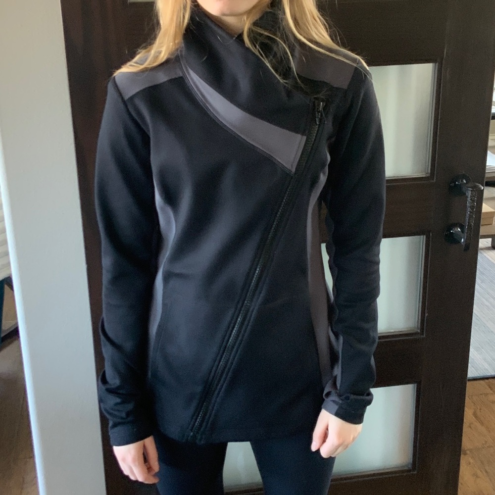 CAbi Black and Gray Asymmetrical Jacket